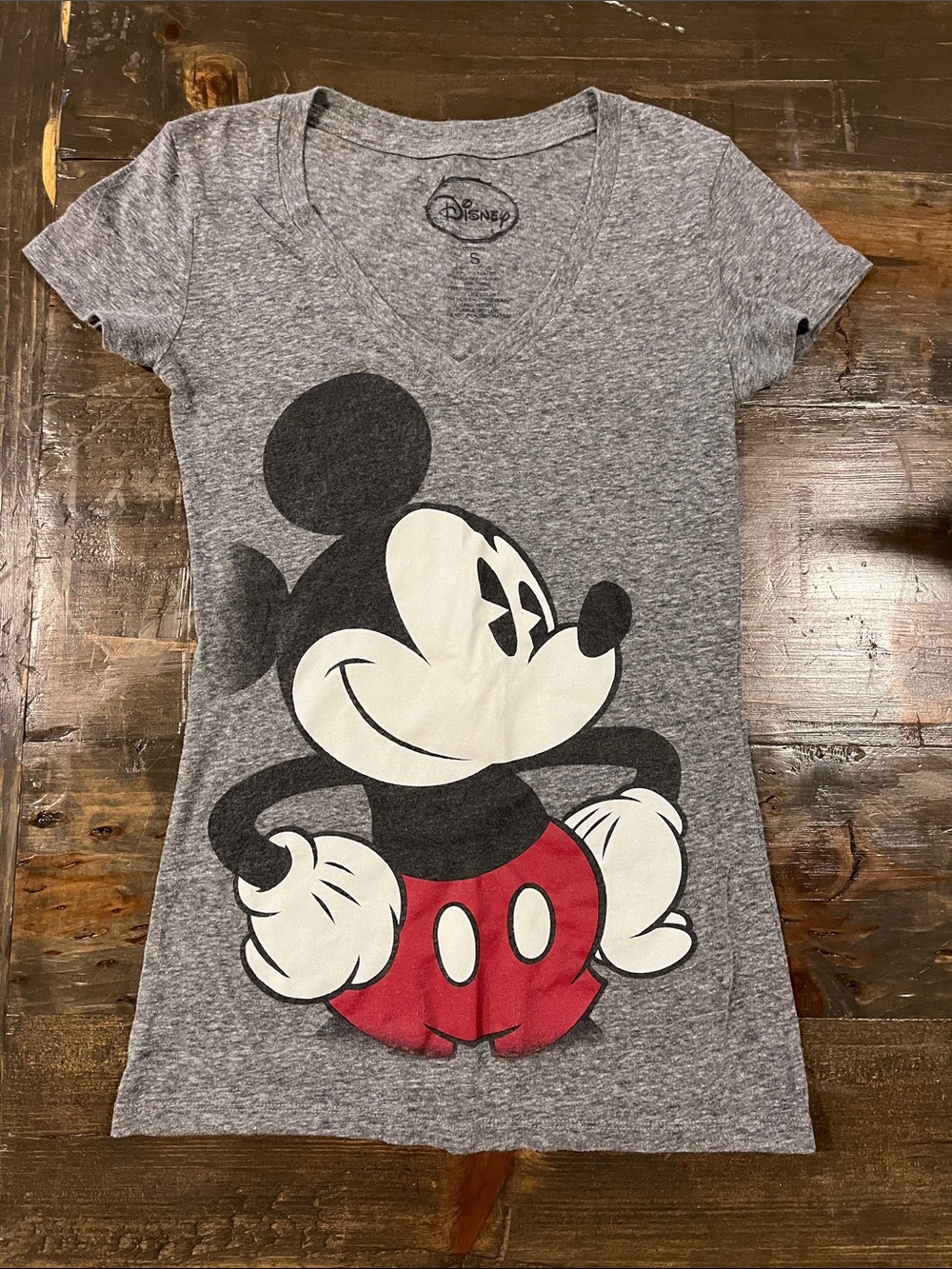 Disney Gray Mickey Mouse Graphic Tee with Red Shorts